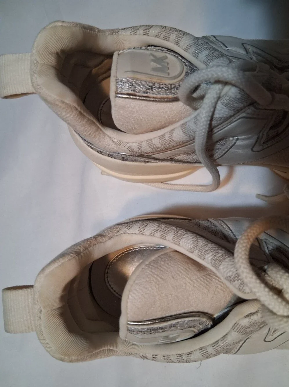 Michael Kors Olympia Chunky Platform Cream Sneakers Pink Grey Accents Y2k Active